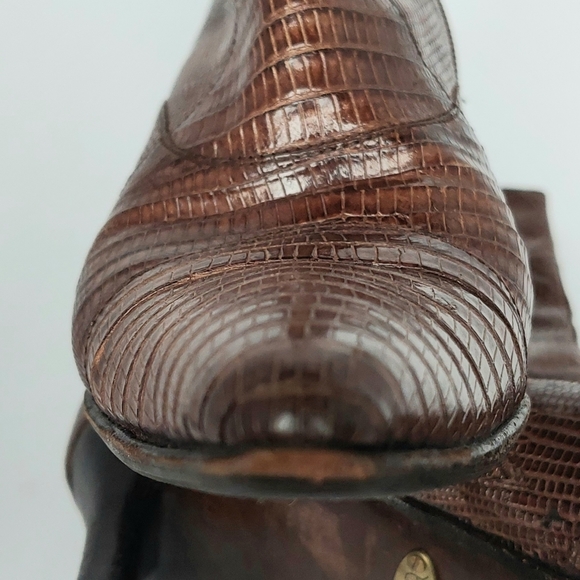 Vintage Women's Botticelli Patchwork Lizard Brown Leather Ankle Booties Sz37 EUC - Picture 8 of 10